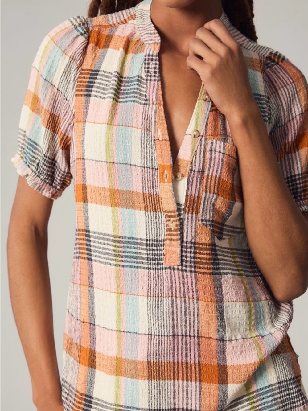 Plaid Aly Puff-Sleeve Blouse by Pilcro, Anthropologie - Picture 3 of 8